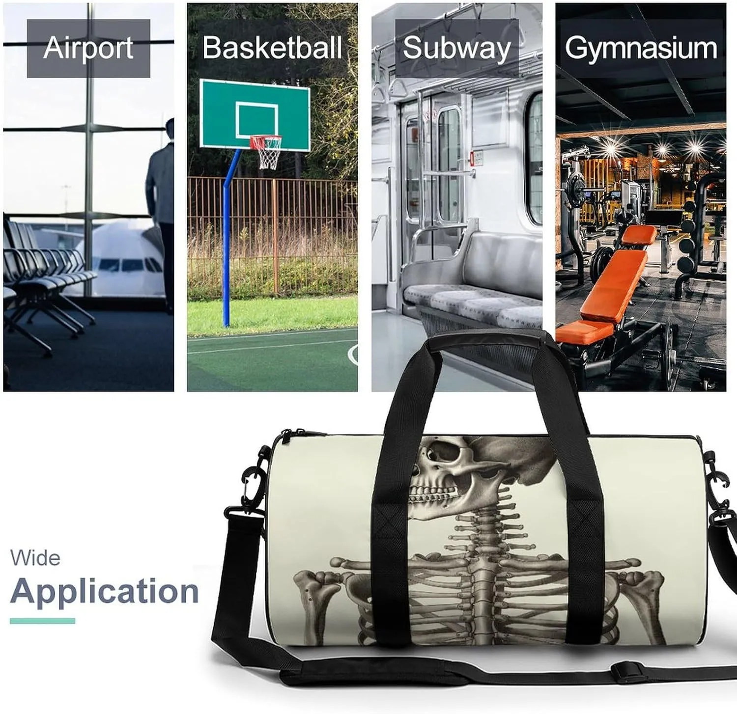 Gym Bag Human Skeleton Duffel Bag for Men Women Overnight Bag with Shoe Compartment Workout Bags