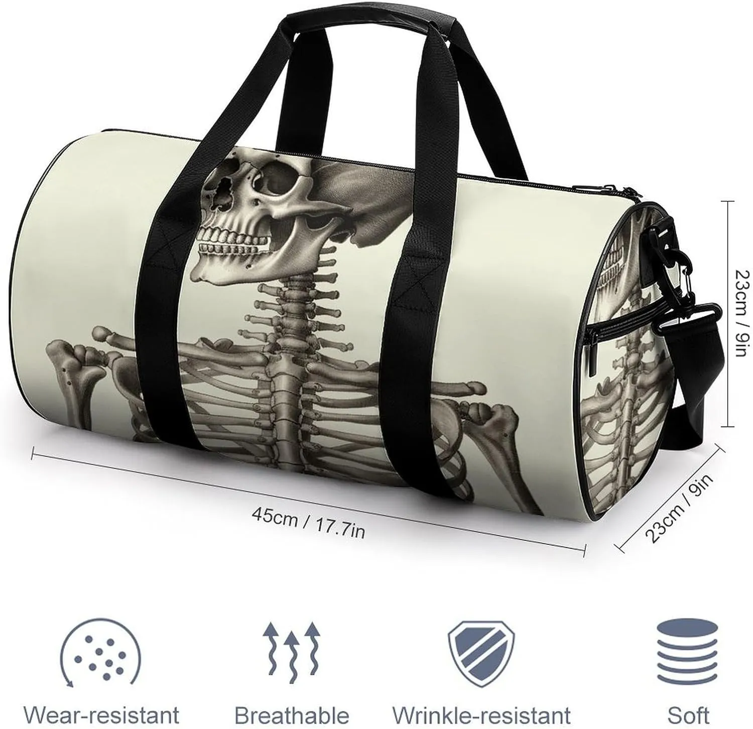 Gym Bag Human Skeleton Duffel Bag for Men Women Overnight Bag with Shoe Compartment Workout Bags