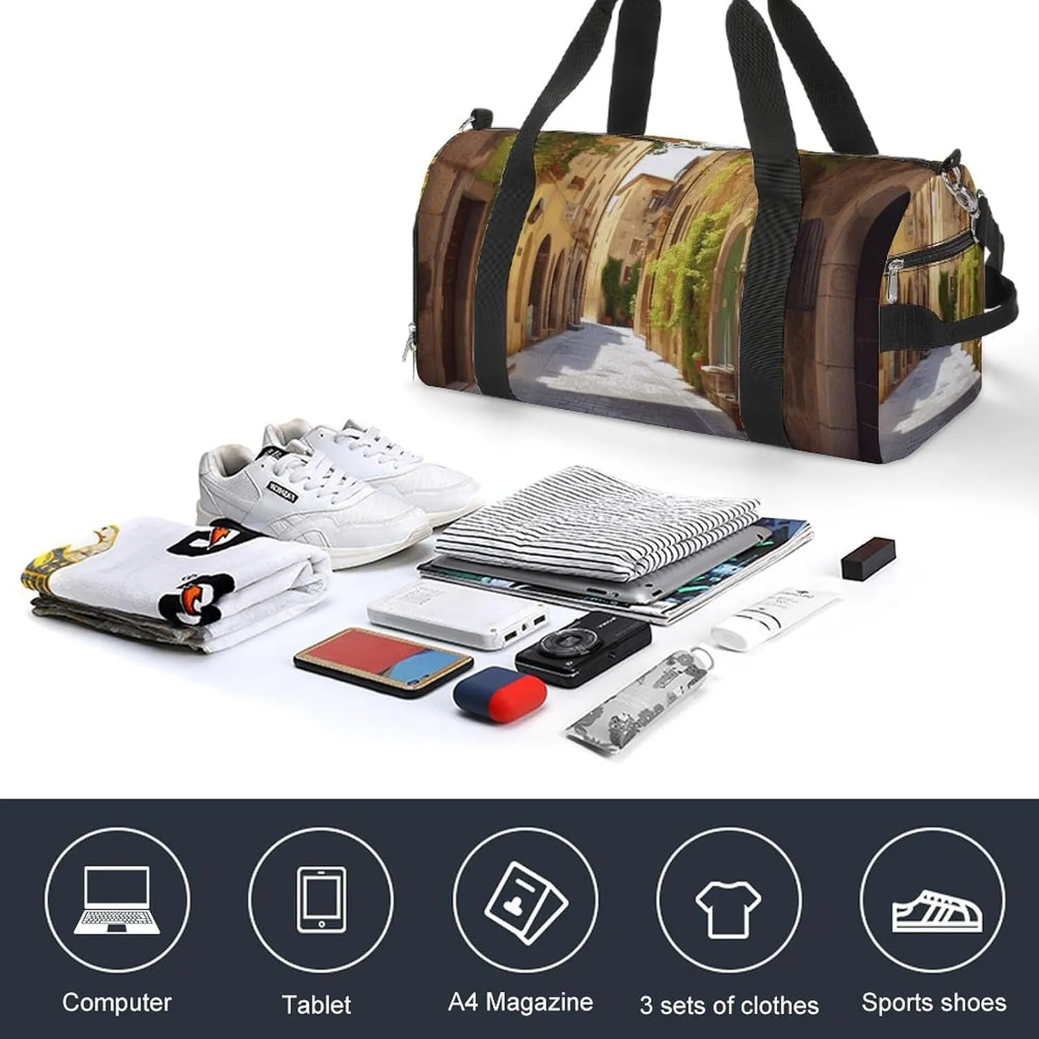 Gym Bag Italian Street Duffel Bag for Men Women Overnight Bag with Shoe Compartment Workout Bags