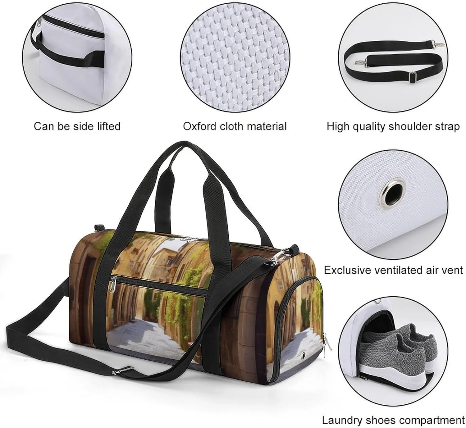 Gym Bag Italian Street Duffel Bag for Men Women Overnight Bag with Shoe Compartment Workout Bags