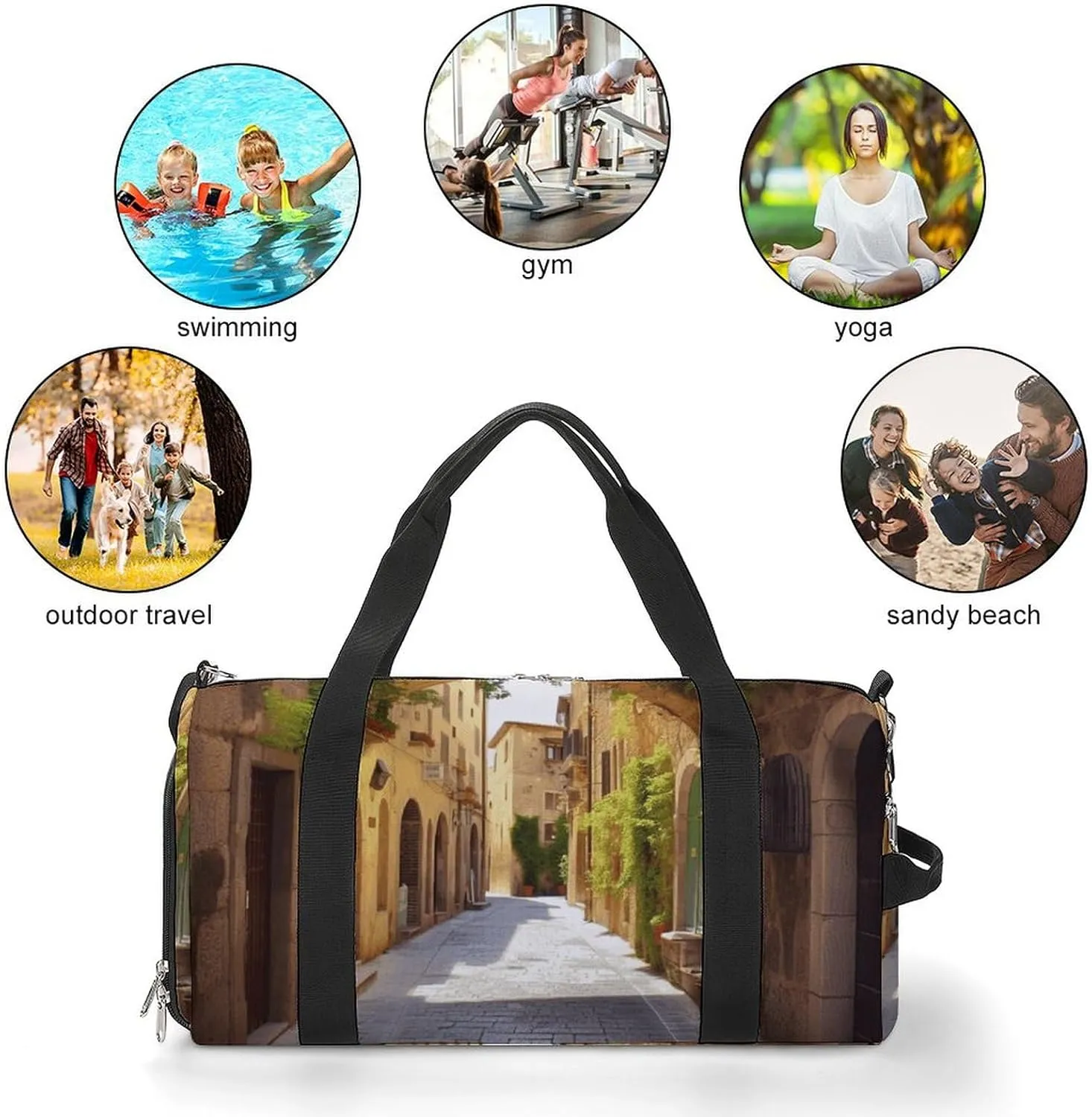 Gym Bag Italian Street Duffel Bag for Men Women Overnight Bag with Shoe Compartment Workout Bags