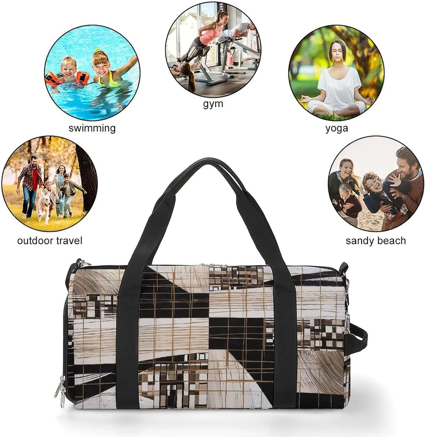 Gym Bag Lines And Squares Duffel Bag for Men Women Overnight Bag with Shoe Compartment Workout Bags