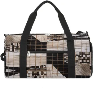 Gym Bag Lines And Squares Duffel Bag for Men Women Overnight Bag with Shoe Compartment Workout Bags