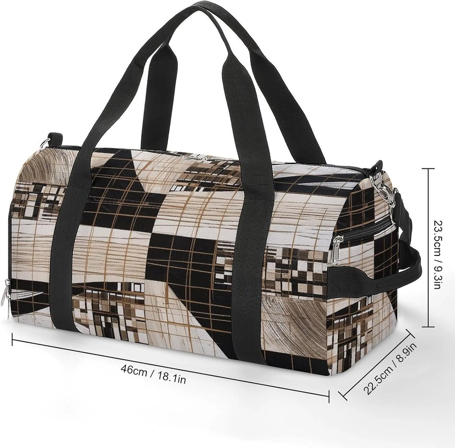 Gym Bag Lines And Squares Duffel Bag for Men Women Overnight Bag with Shoe Compartment Workout Bags