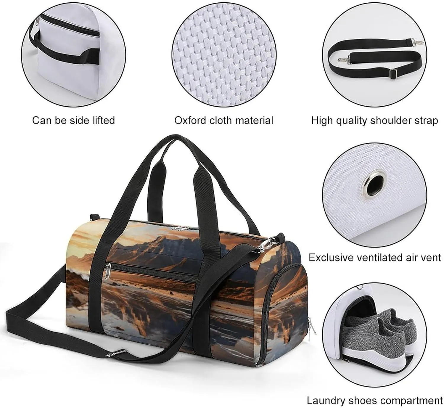 Gym Bag Mountain at Sunrise Duffel Bag for Men Women Overnight Bag with Shoe Compartment Workout Bags