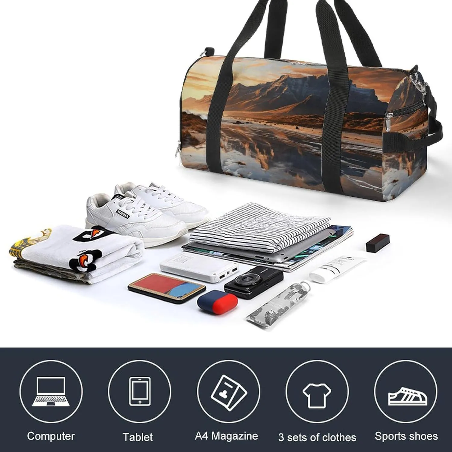 Gym Bag Mountain at Sunrise Duffel Bag for Men Women Overnight Bag with Shoe Compartment Workout Bags