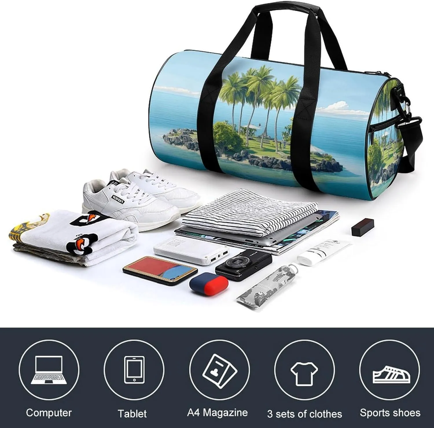 Gym Bag Ocean Island Duffel Bag for Men Women Overnight Bag with Shoe Compartment Workout Bags