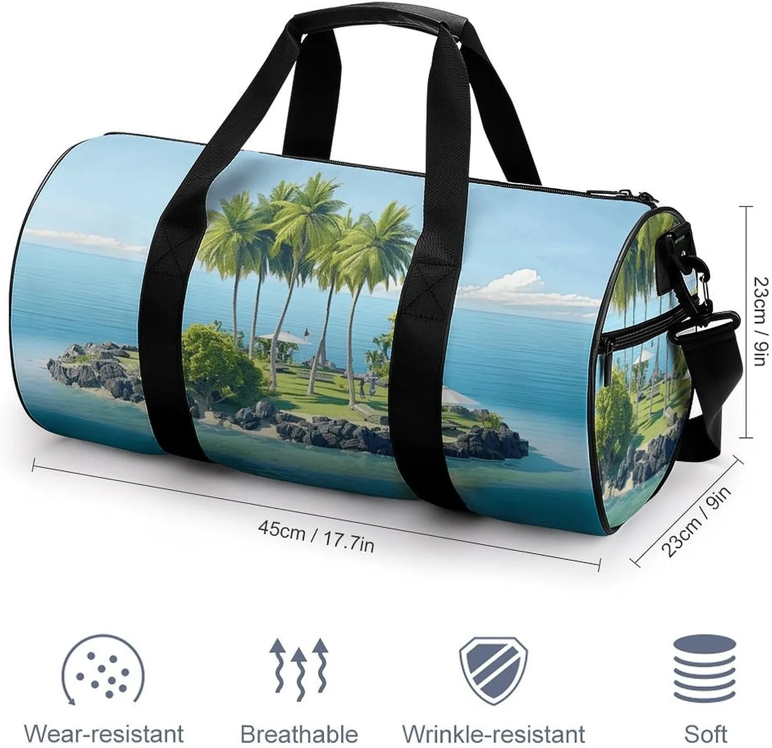 Gym Bag Ocean Island Duffel Bag for Men Women Overnight Bag with Shoe Compartment Workout Bags