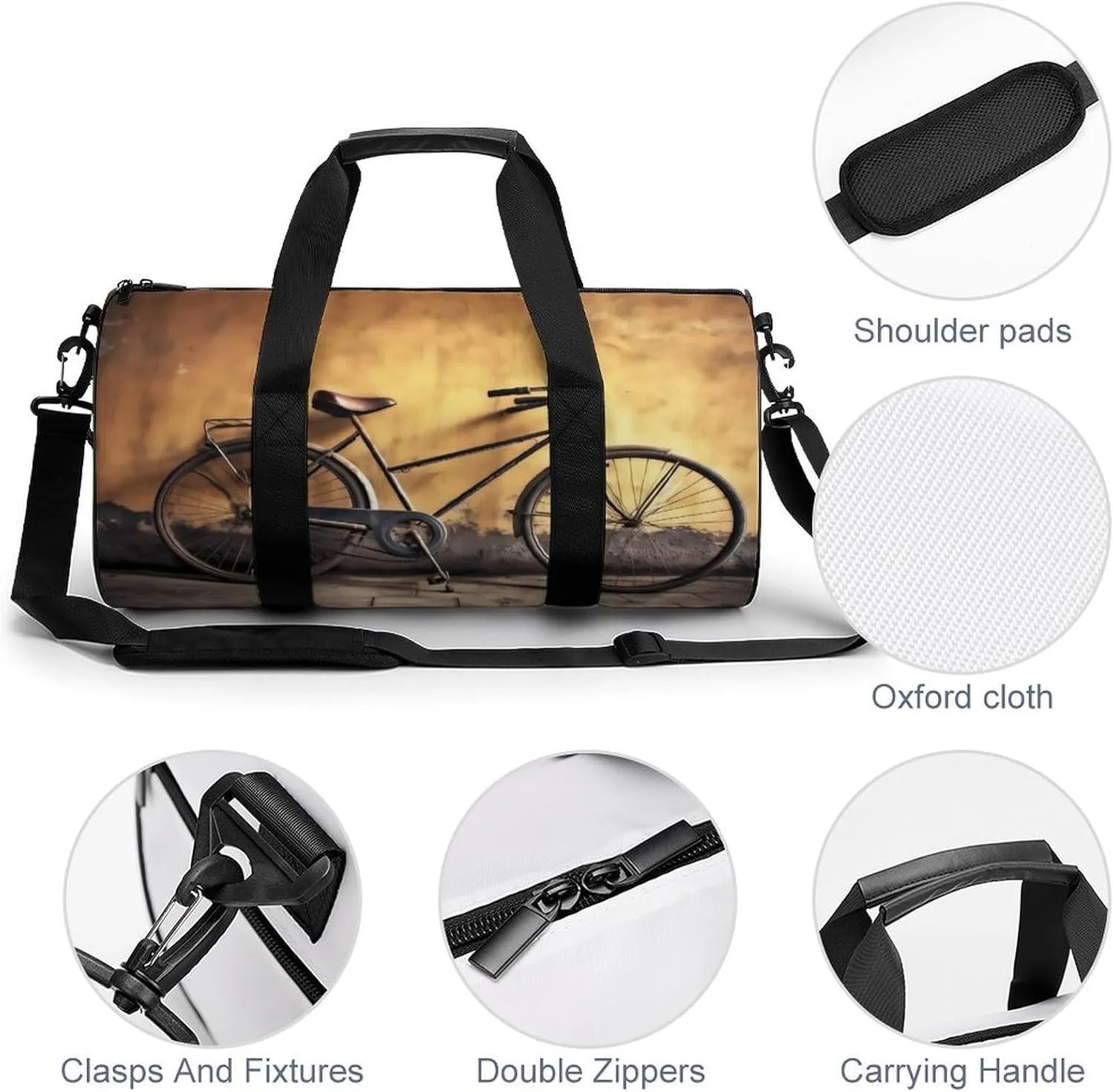Gym Bag Old Bicycle Duffel Bag for Men Women Overnight Bag with Shoe Compartment Workout Bags