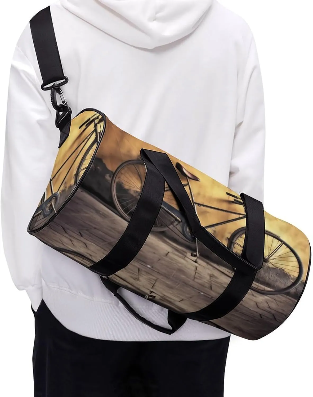 Gym Bag Old Bicycle Duffel Bag for Men Women Overnight Bag with Shoe Compartment Workout Bags