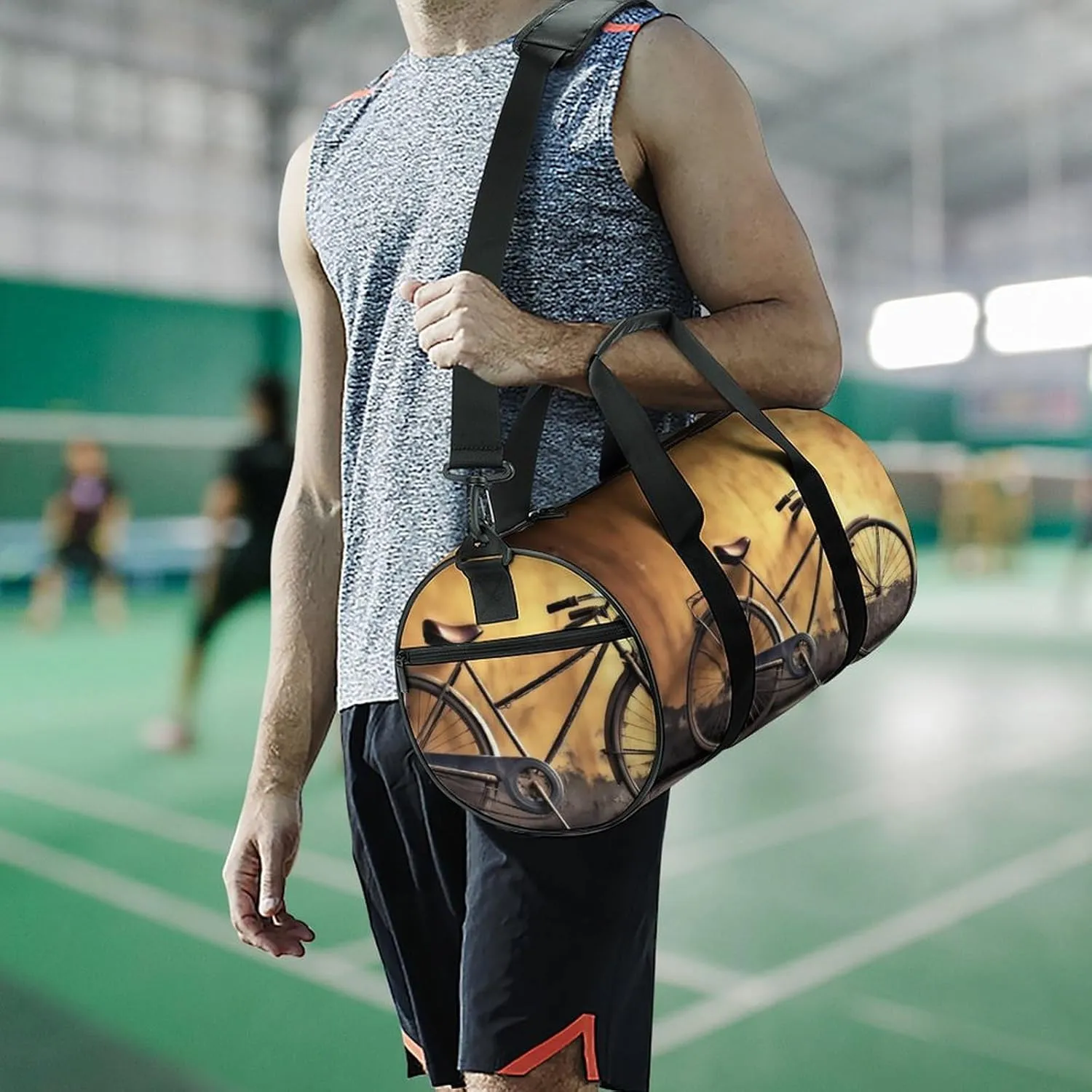 Gym Bag Old Bicycle Duffel Bag for Men Women Overnight Bag with Shoe Compartment Workout Bags
