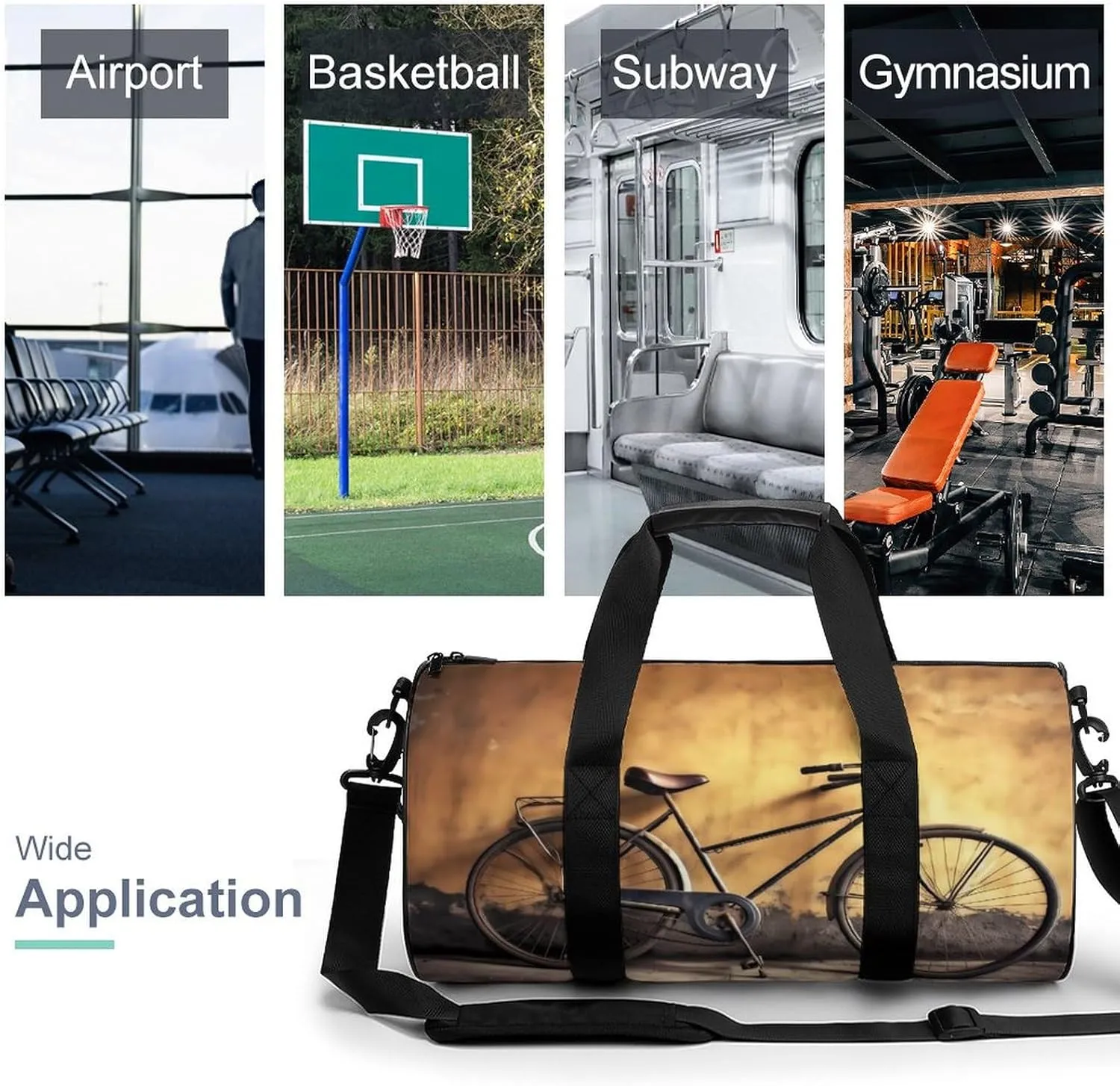 Gym Bag Old Bicycle Duffel Bag for Men Women Overnight Bag with Shoe Compartment Workout Bags