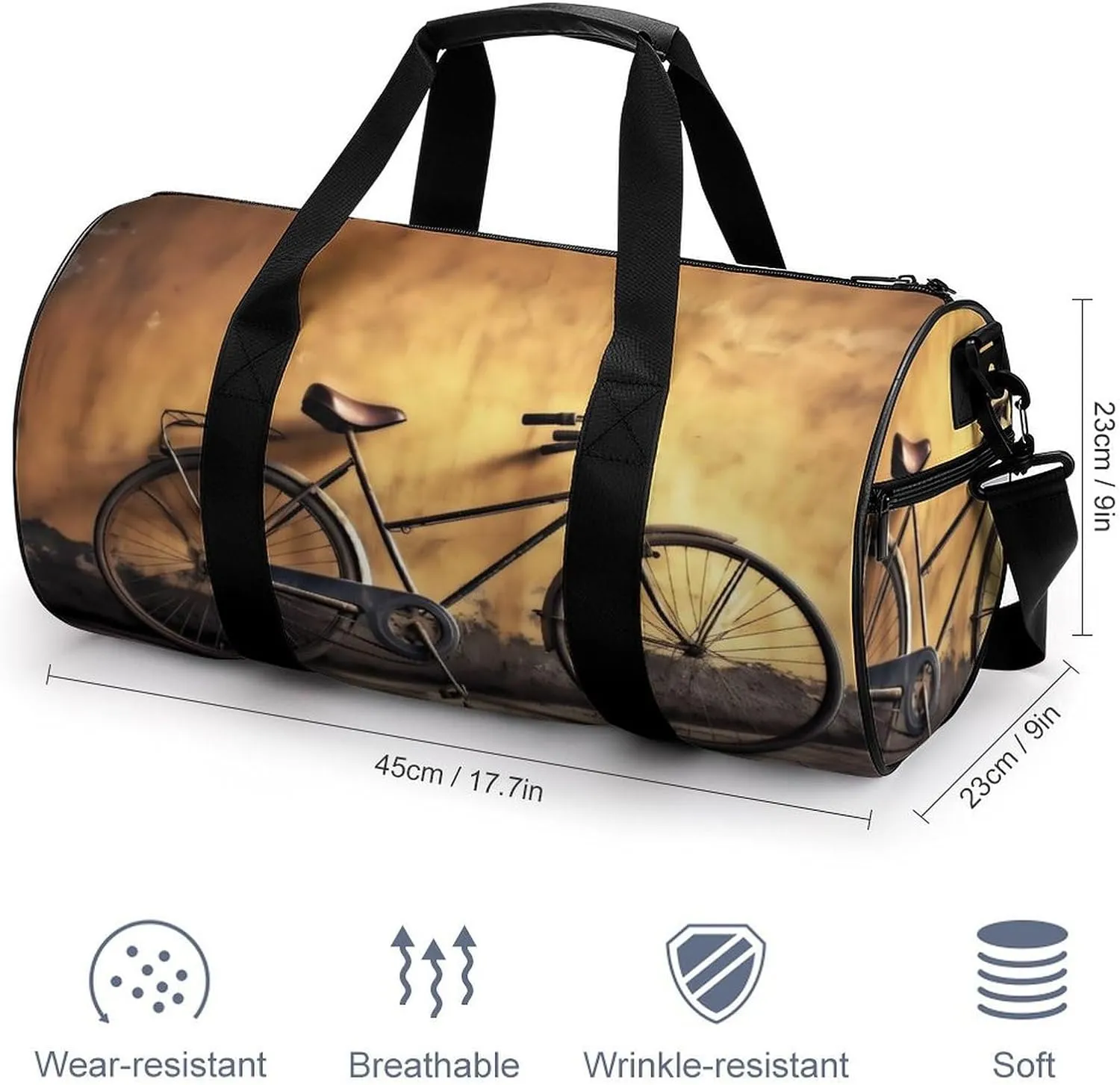 Gym Bag Old Bicycle Duffel Bag for Men Women Overnight Bag with Shoe Compartment Workout Bags