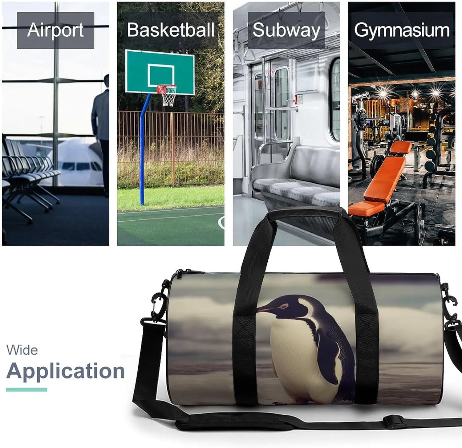 Gym Bag Penguin On The Beach Duffel Bag for Men Women Overnight Bag with Shoe Compartment Workout Bags
