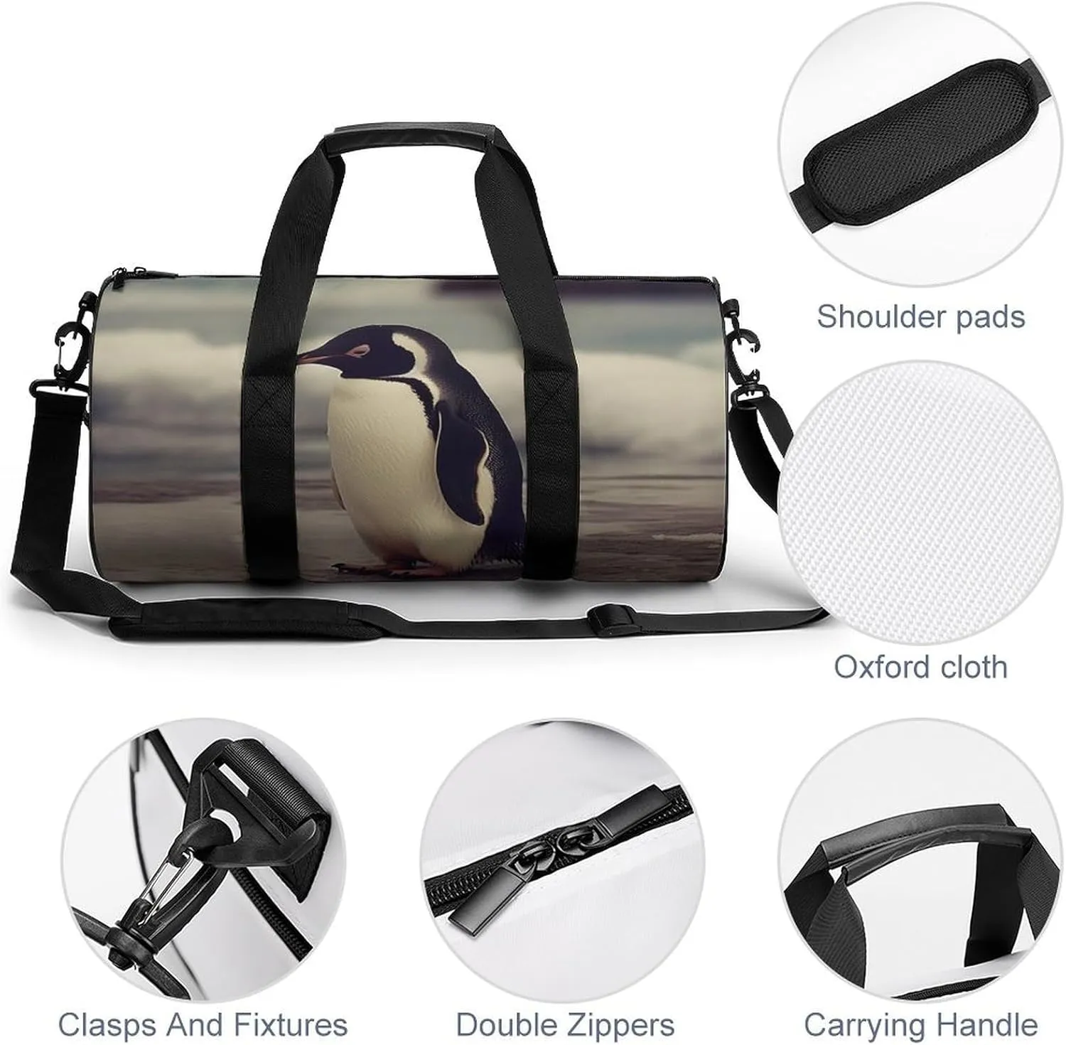 Gym Bag Penguin On The Beach Duffel Bag for Men Women Overnight Bag with Shoe Compartment Workout Bags