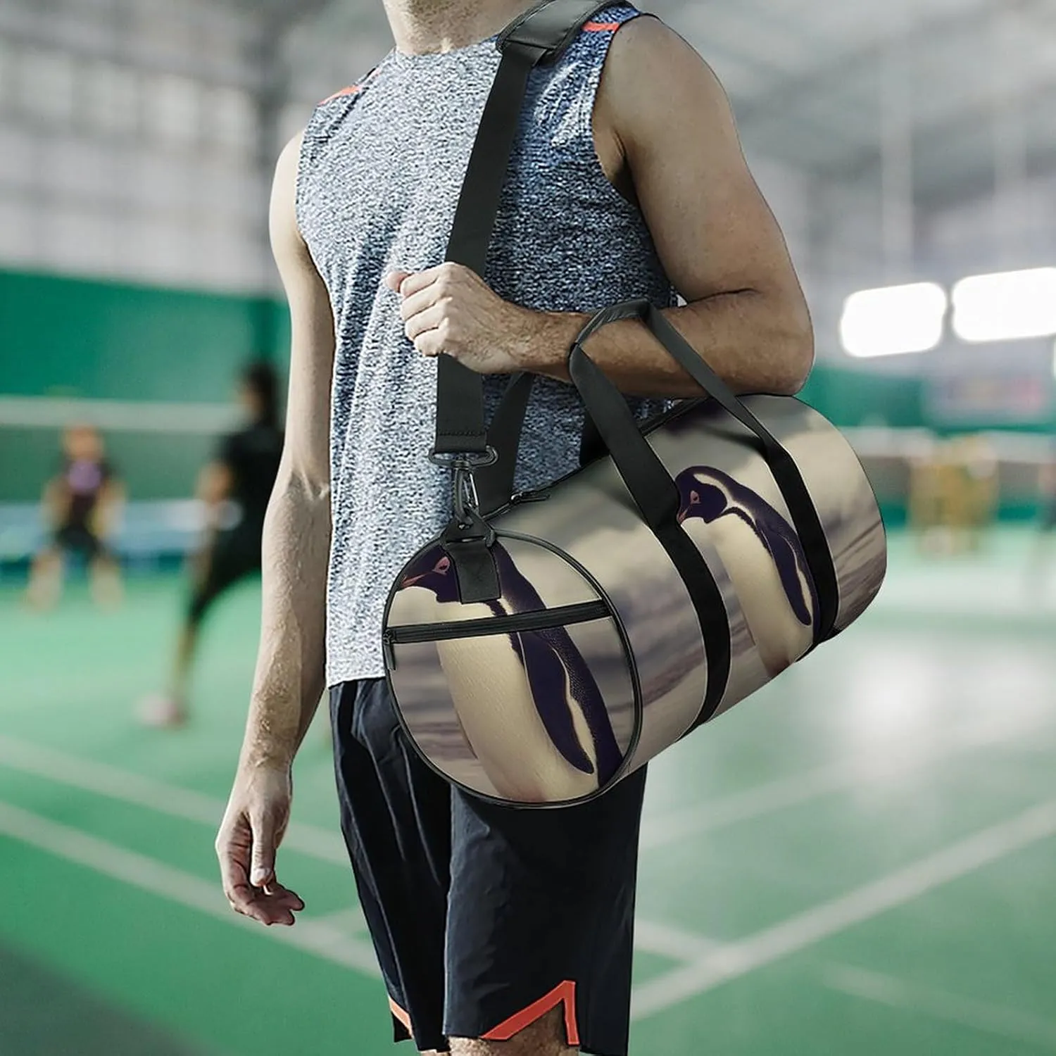 Gym Bag Penguin On The Beach Duffel Bag for Men Women Overnight Bag with Shoe Compartment Workout Bags