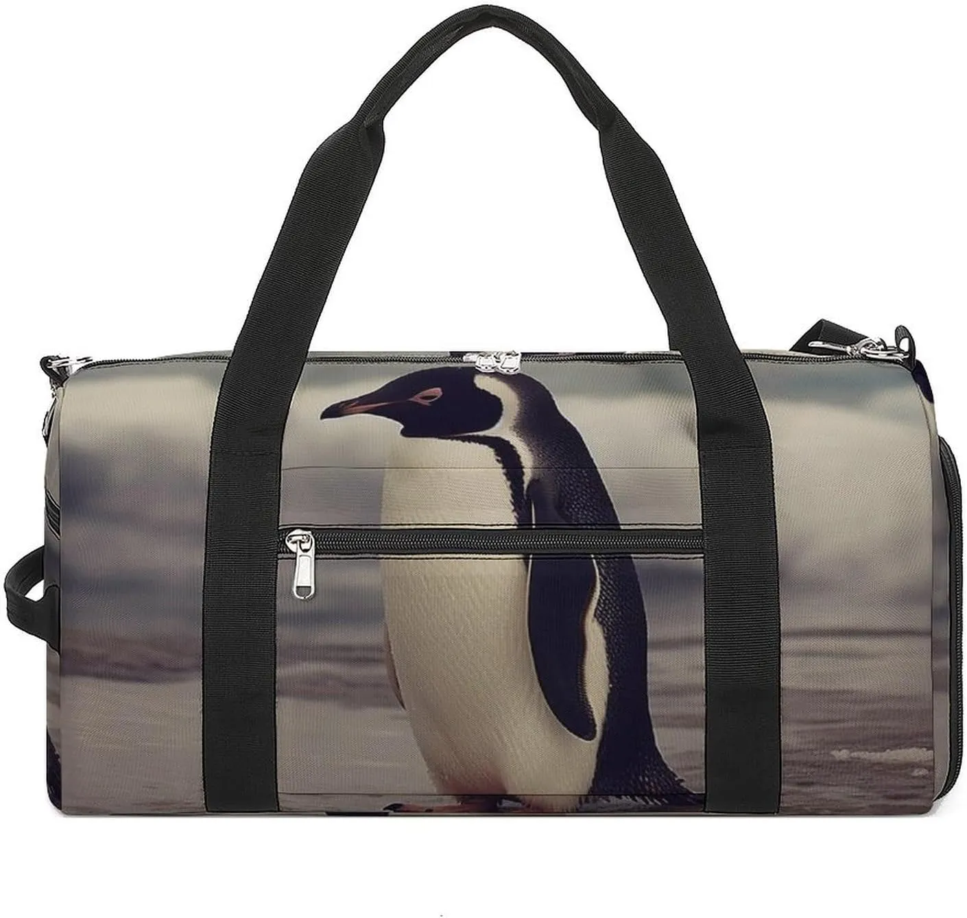 Gym Bag Penguin On The Beach Duffel Bag for Men Women Overnight Bag with Shoe Compartment Workout Bags