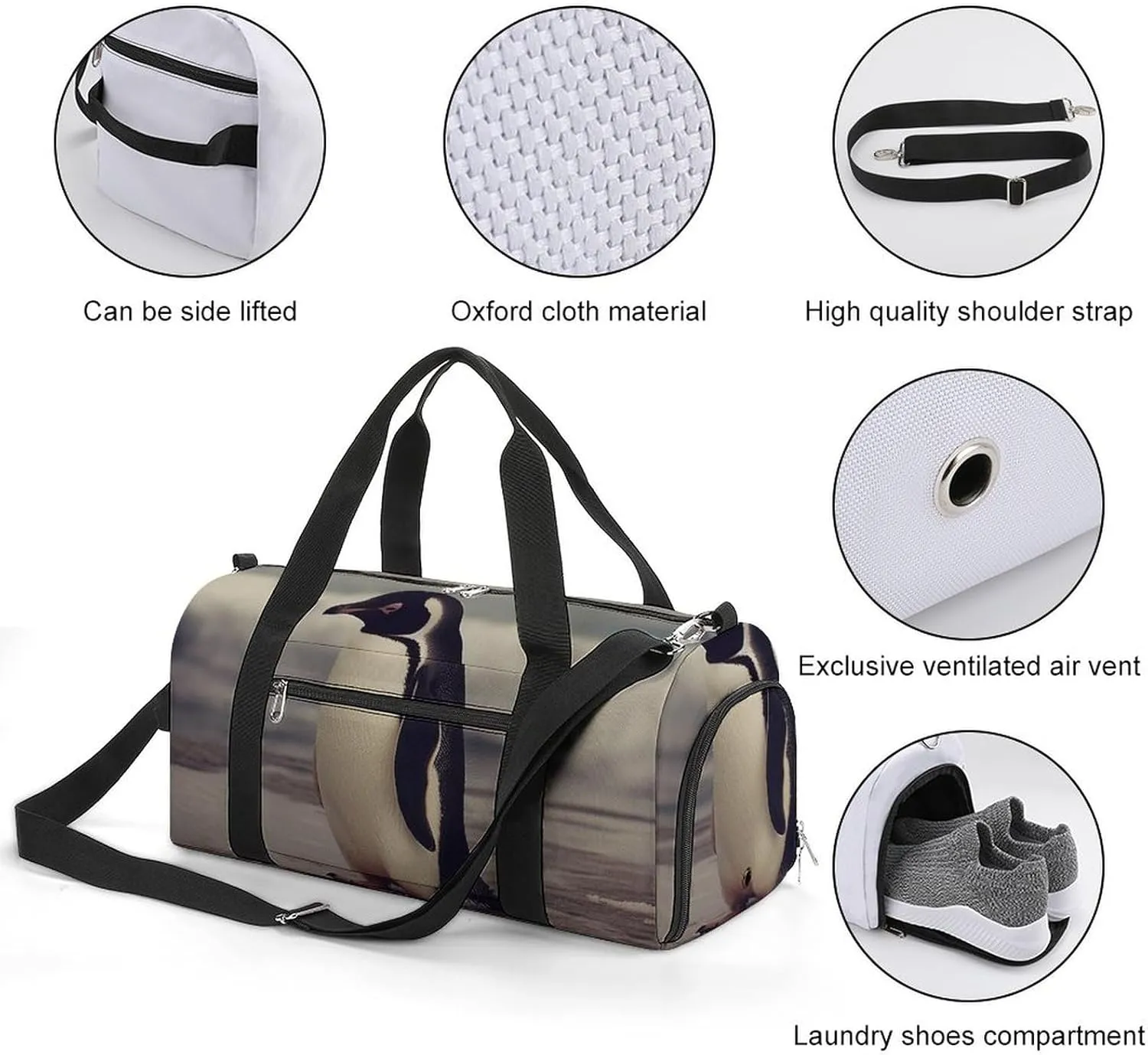 Gym Bag Penguin On The Beach Duffel Bag for Men Women Overnight Bag with Shoe Compartment Workout Bags