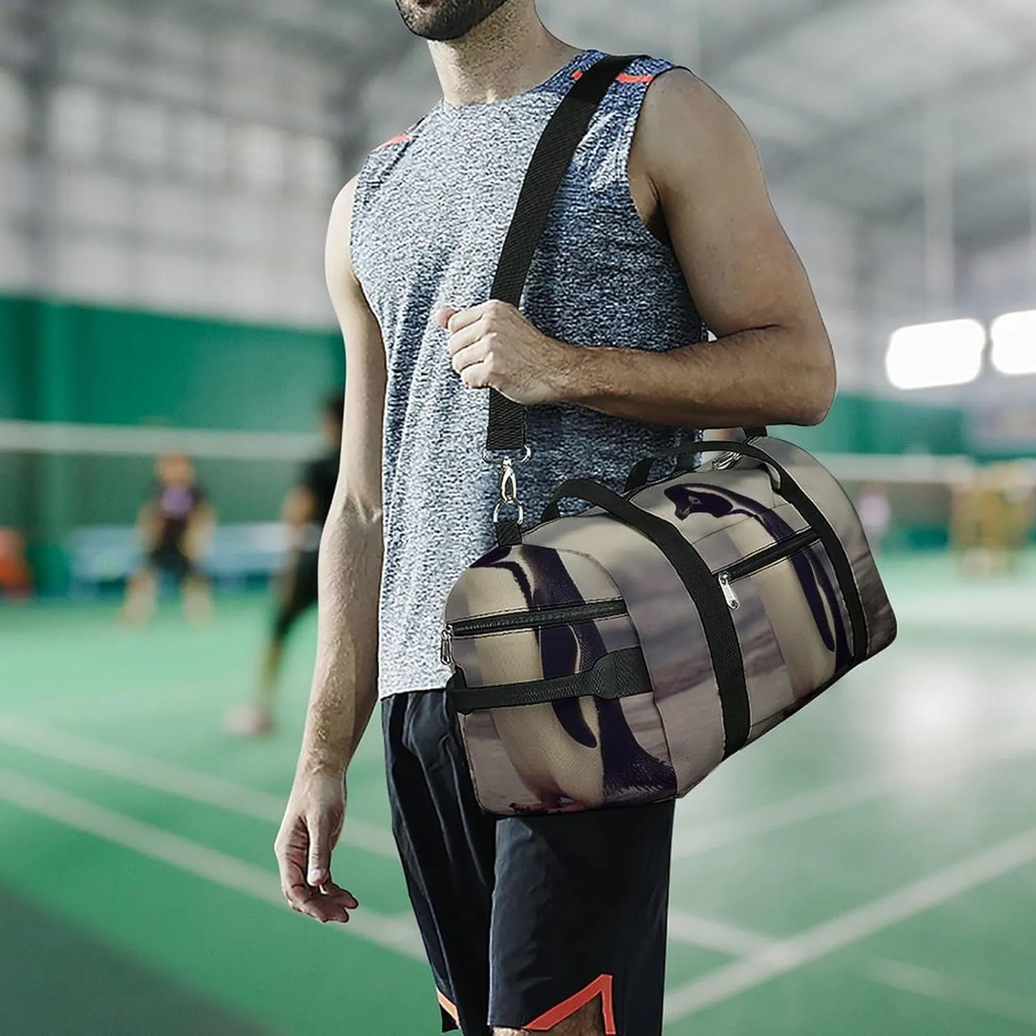Gym Bag Penguin On The Beach Duffel Bag for Men Women Overnight Bag with Shoe Compartment Workout Bags