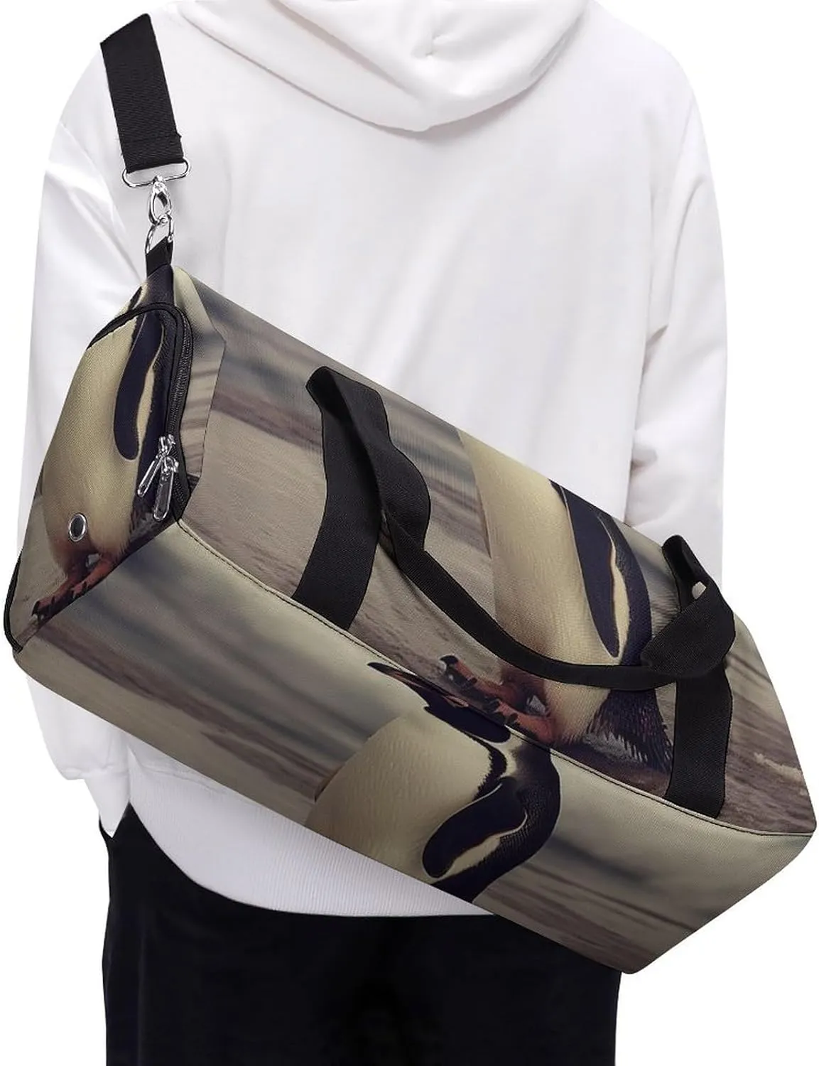 Gym Bag Penguin On The Beach Duffel Bag for Men Women Overnight Bag with Shoe Compartment Workout Bags