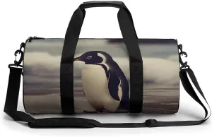 Gym Bag Penguin On The Beach Duffel Bag for Men Women Overnight Bag with Shoe Compartment Workout Bags