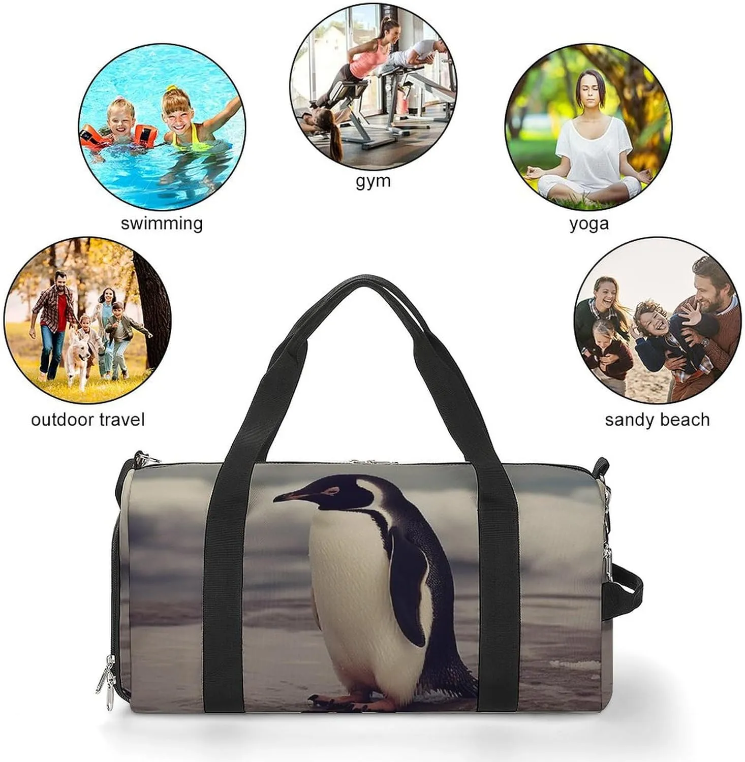 Gym Bag Penguin On The Beach Duffel Bag for Men Women Overnight Bag with Shoe Compartment Workout Bags