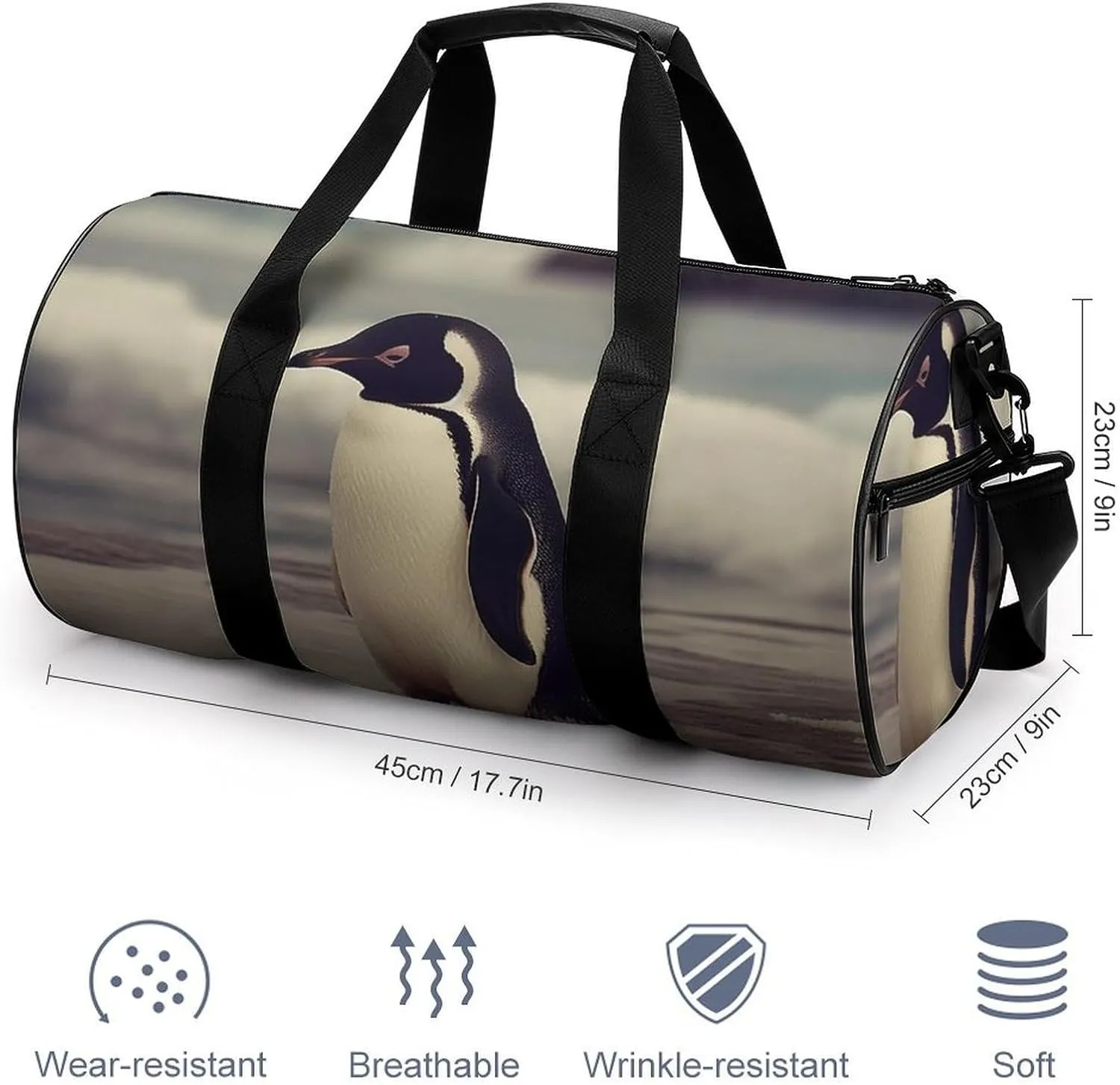 Gym Bag Penguin On The Beach Duffel Bag for Men Women Overnight Bag with Shoe Compartment Workout Bags