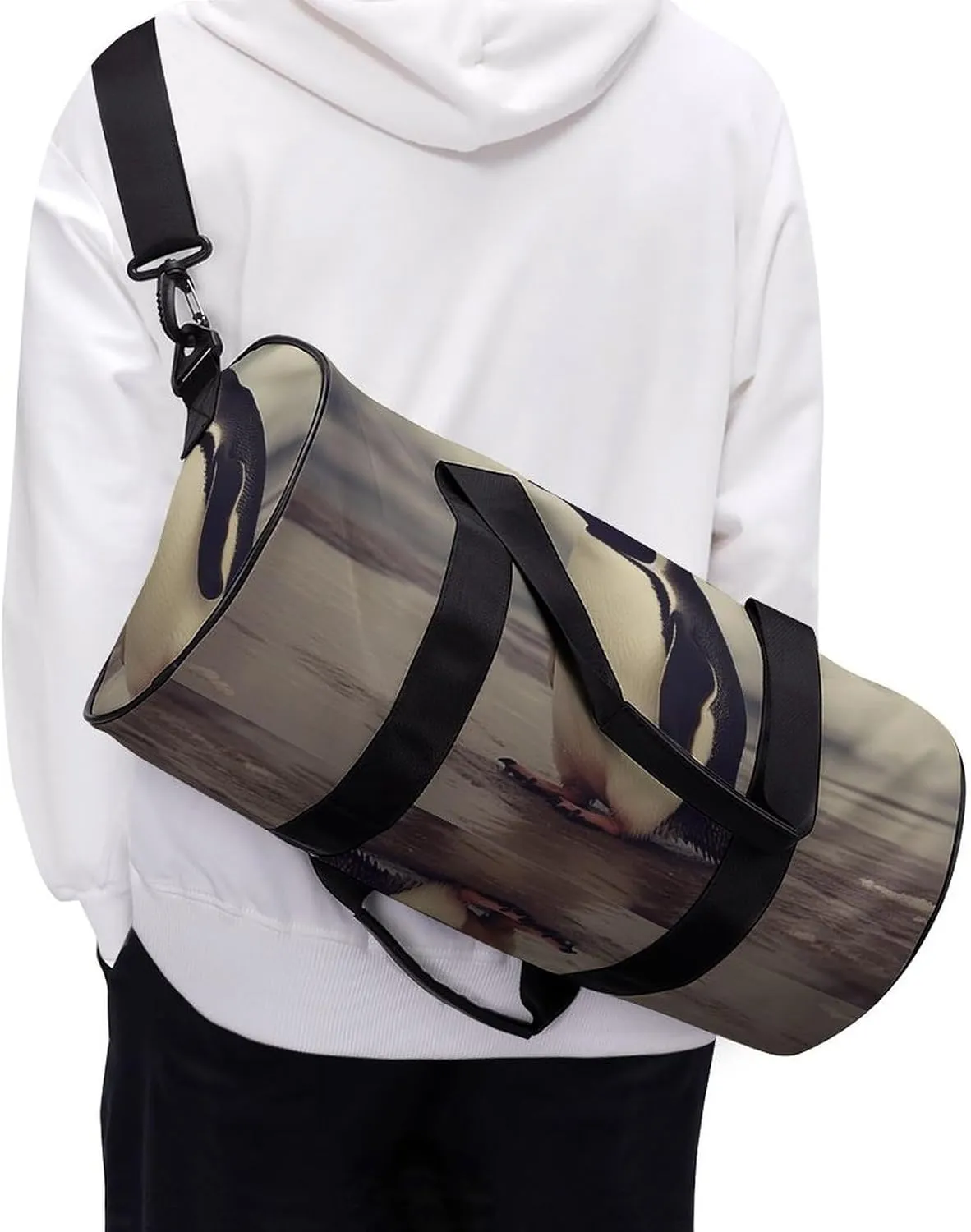 Gym Bag Penguin On The Beach Duffel Bag for Men Women Overnight Bag with Shoe Compartment Workout Bags