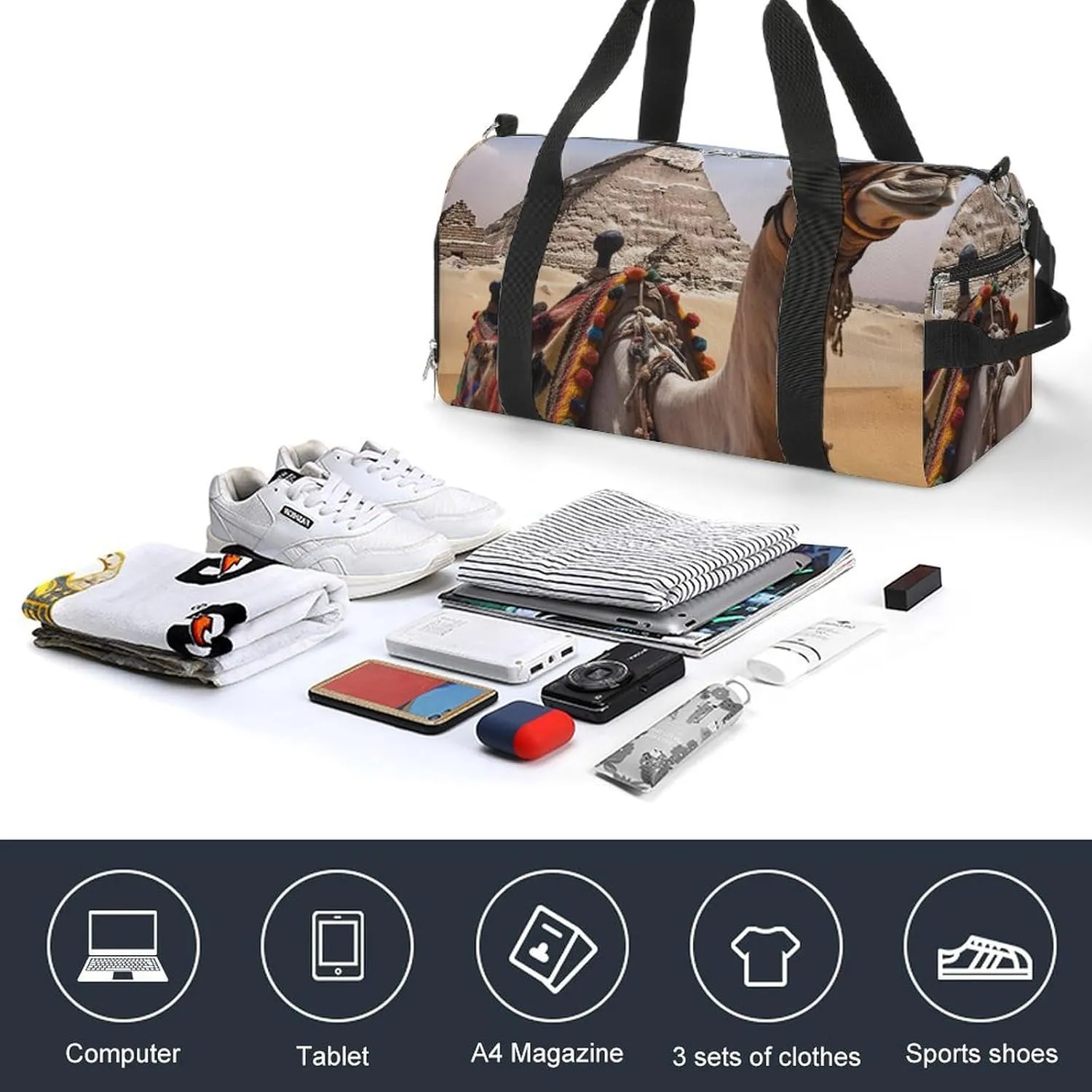 Gym Bag Pyramid Camel Duffel Bag for Men Women Overnight Bag with Shoe Compartment Workout Bags