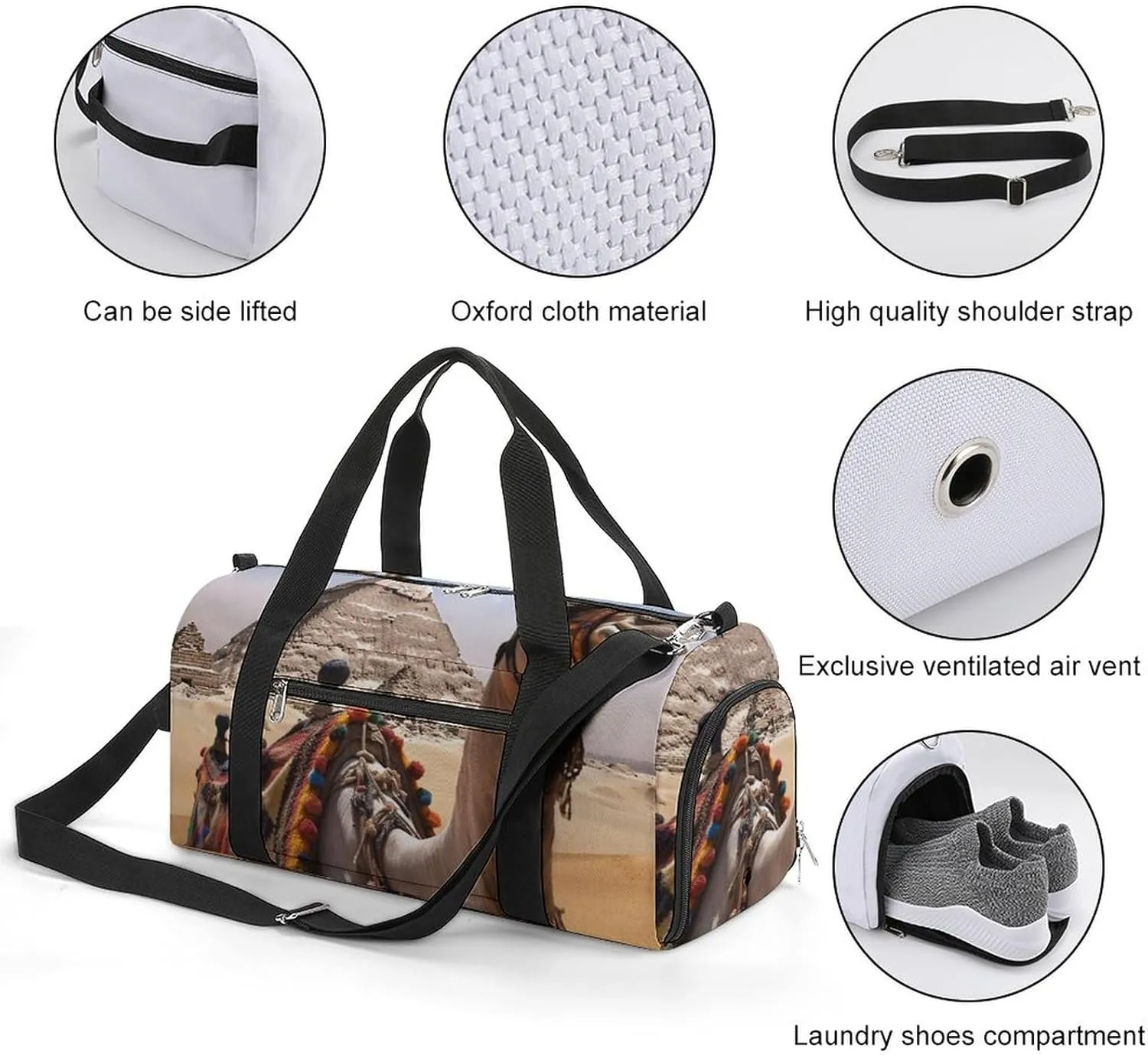 Gym Bag Pyramid Camel Duffel Bag for Men Women Overnight Bag with Shoe Compartment Workout Bags