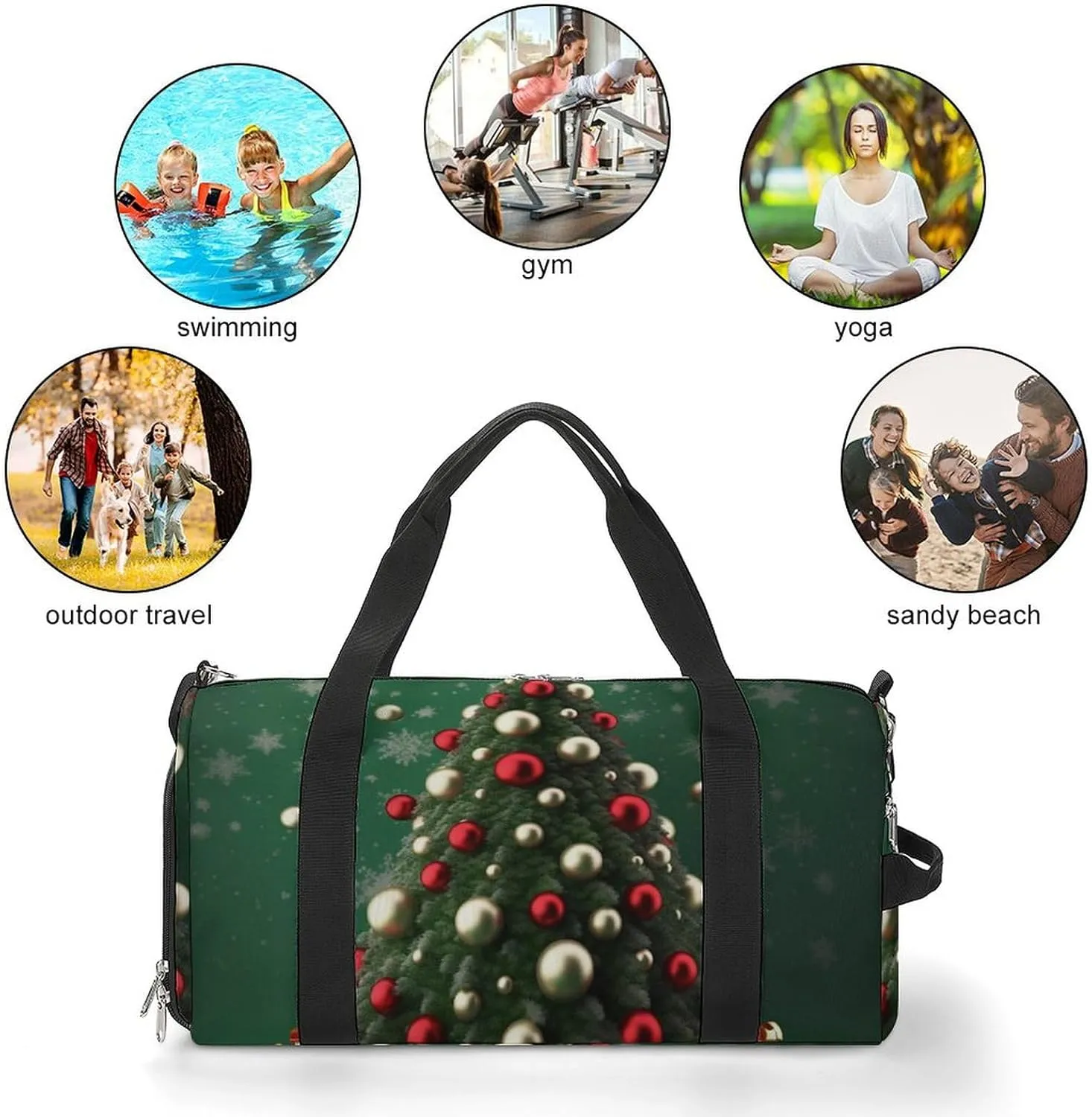 Gym Bag Round Ball Christmas Tree Duffel Bag for Men Women Overnight Bag with Shoe Compartment Workout Bags