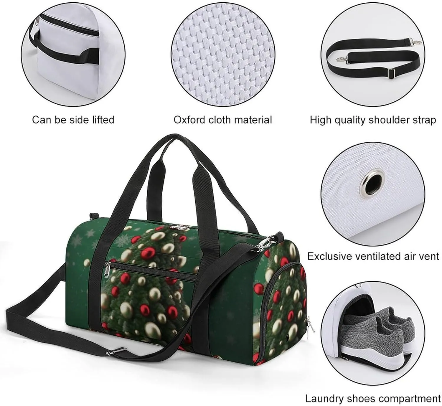 Gym Bag Round Ball Christmas Tree Duffel Bag for Men Women Overnight Bag with Shoe Compartment Workout Bags