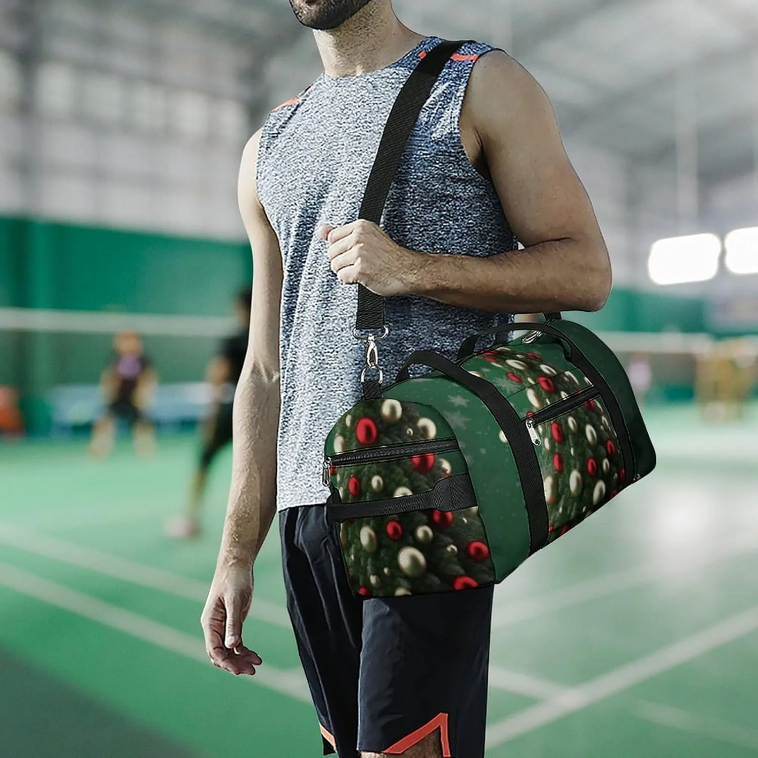 Gym Bag Round Ball Christmas Tree Duffel Bag for Men Women Overnight Bag with Shoe Compartment Workout Bags