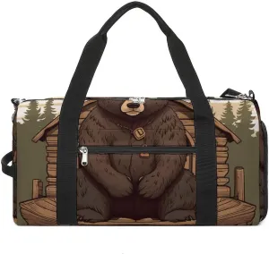 Gym Bag Rustic Lodge Bear Duffel Bag for Men Women Overnight Bag with Shoe Compartment Workout Bags