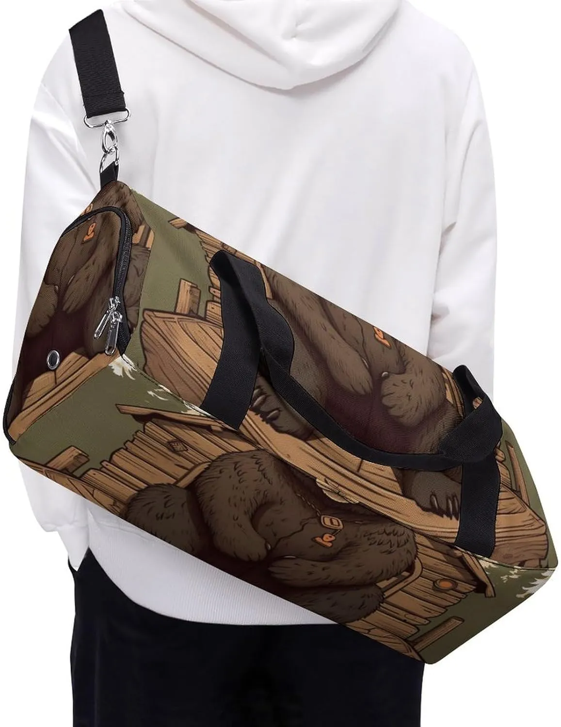 Gym Bag Rustic Lodge Bear Duffel Bag for Men Women Overnight Bag with Shoe Compartment Workout Bags