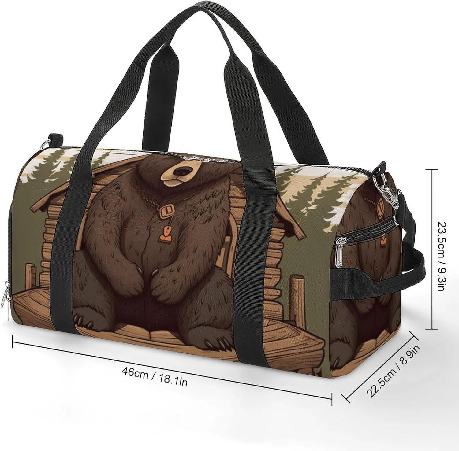 Gym Bag Rustic Lodge Bear Duffel Bag for Men Women Overnight Bag with Shoe Compartment Workout Bags