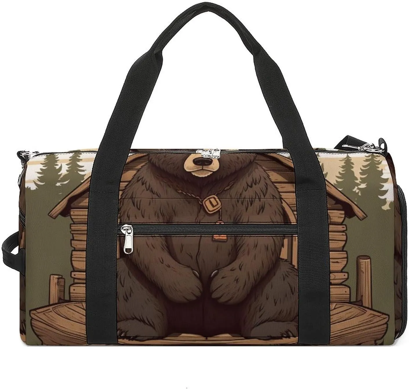 Gym Bag Rustic Lodge Bear Duffel Bag for Men Women Overnight Bag with Shoe Compartment Workout Bags