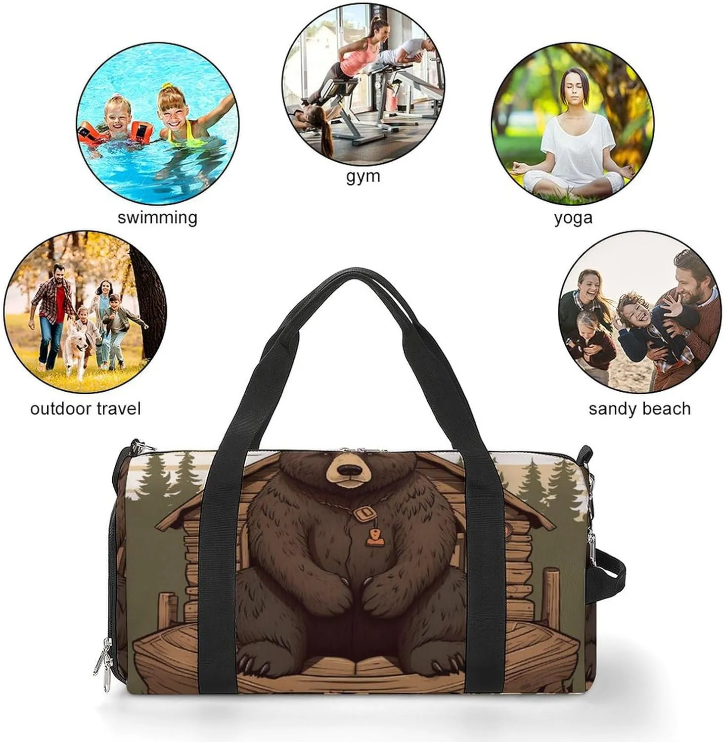 Gym Bag Rustic Lodge Bear Duffel Bag for Men Women Overnight Bag with Shoe Compartment Workout Bags