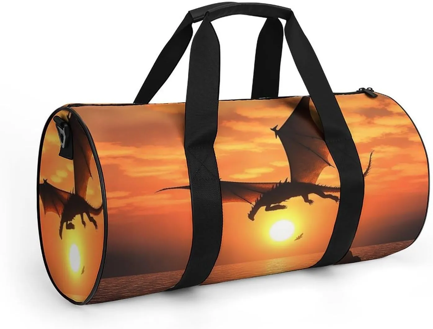 Gym Bag Sea Sunset Flying Dragon Duffel Bag for Men Women Overnight Bag with Shoe Compartment Workout Bags
