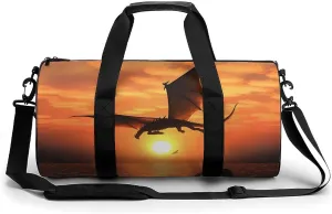 Gym Bag Sea Sunset Flying Dragon Duffel Bag for Men Women Overnight Bag with Shoe Compartment Workout Bags