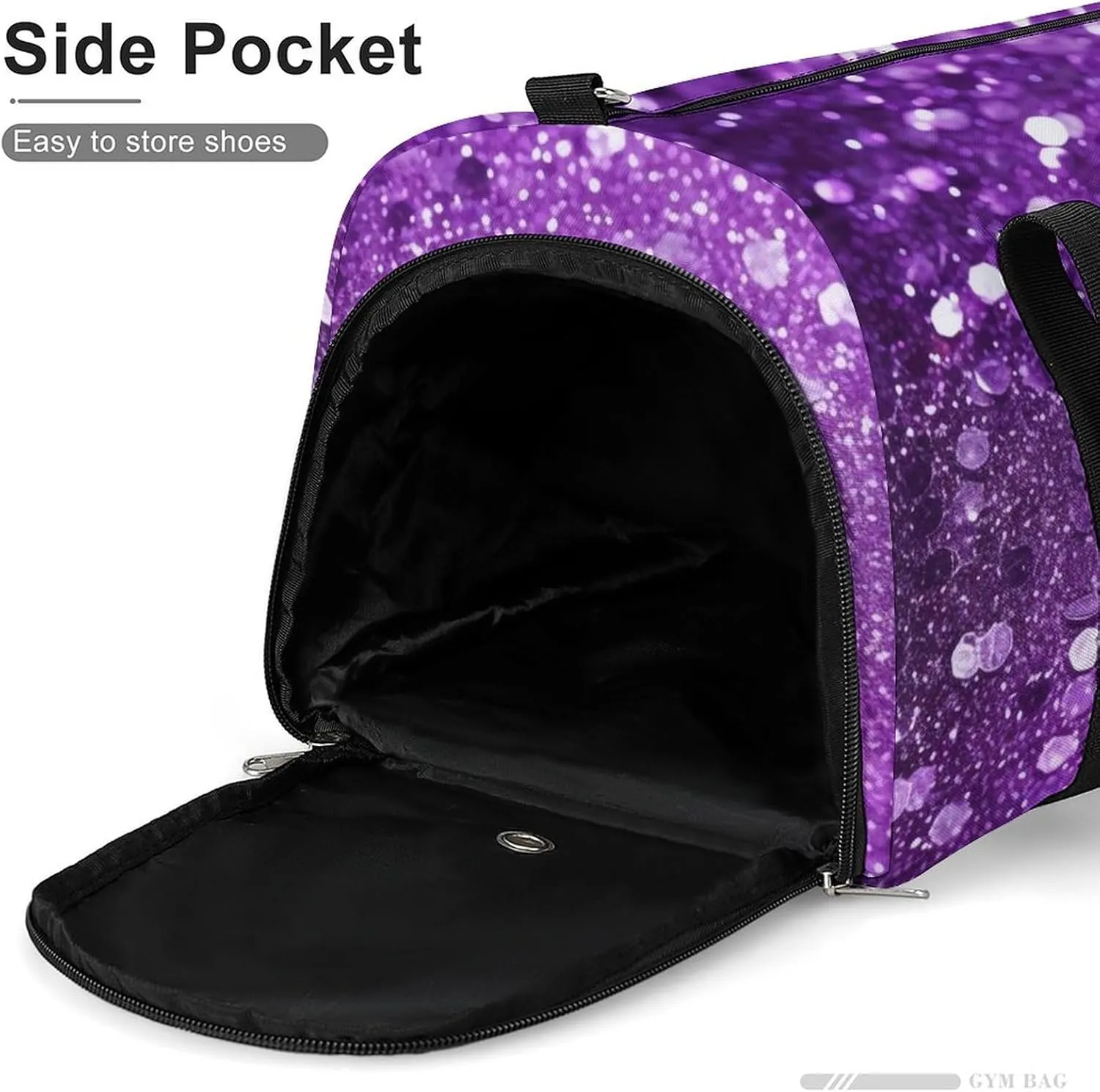 Gym Bag Sparkling Purple Glitter Duffel Bag for Men Women Overnight Bag with Shoe Compartment Workout Bags