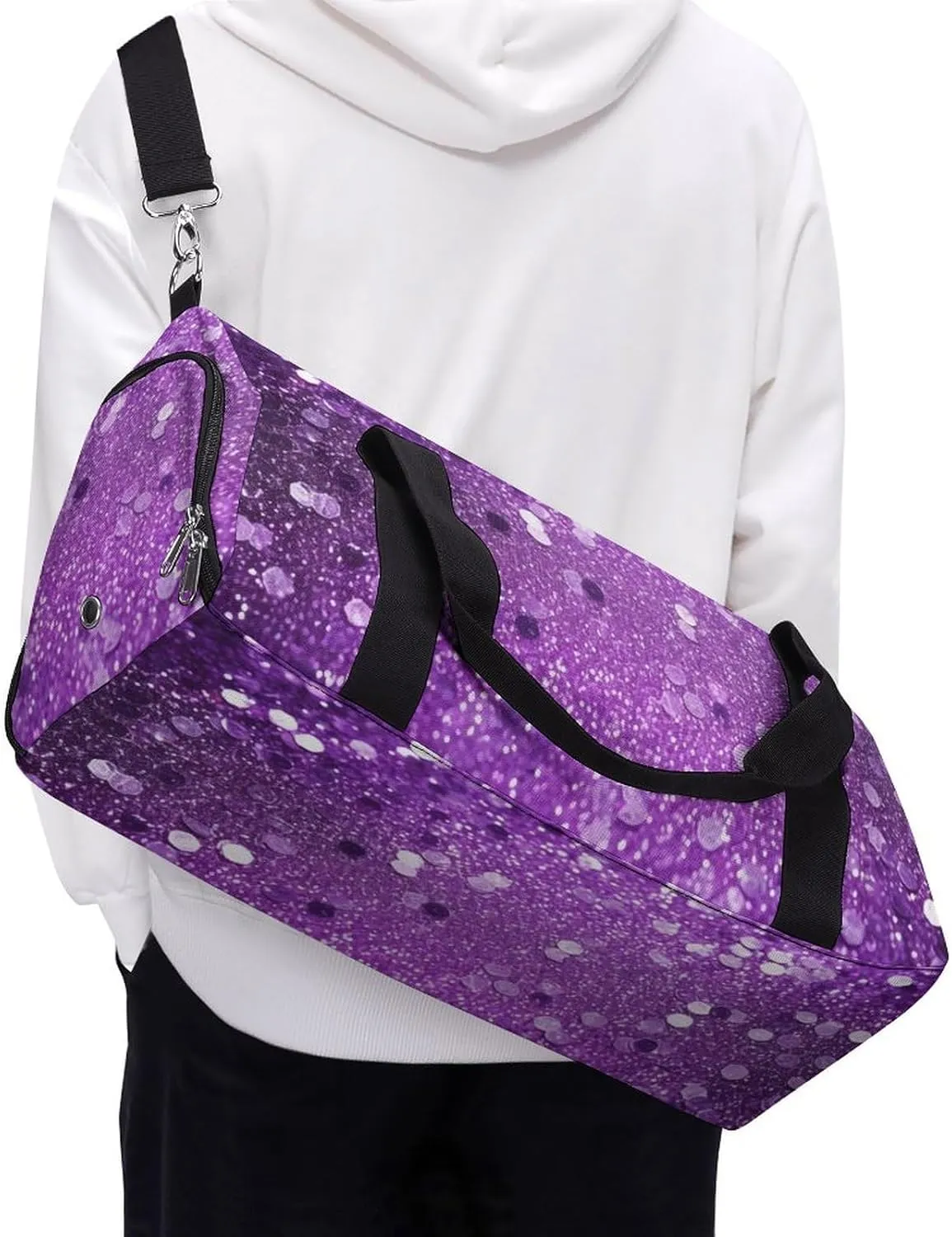 Gym Bag Sparkling Purple Glitter Duffel Bag for Men Women Overnight Bag with Shoe Compartment Workout Bags