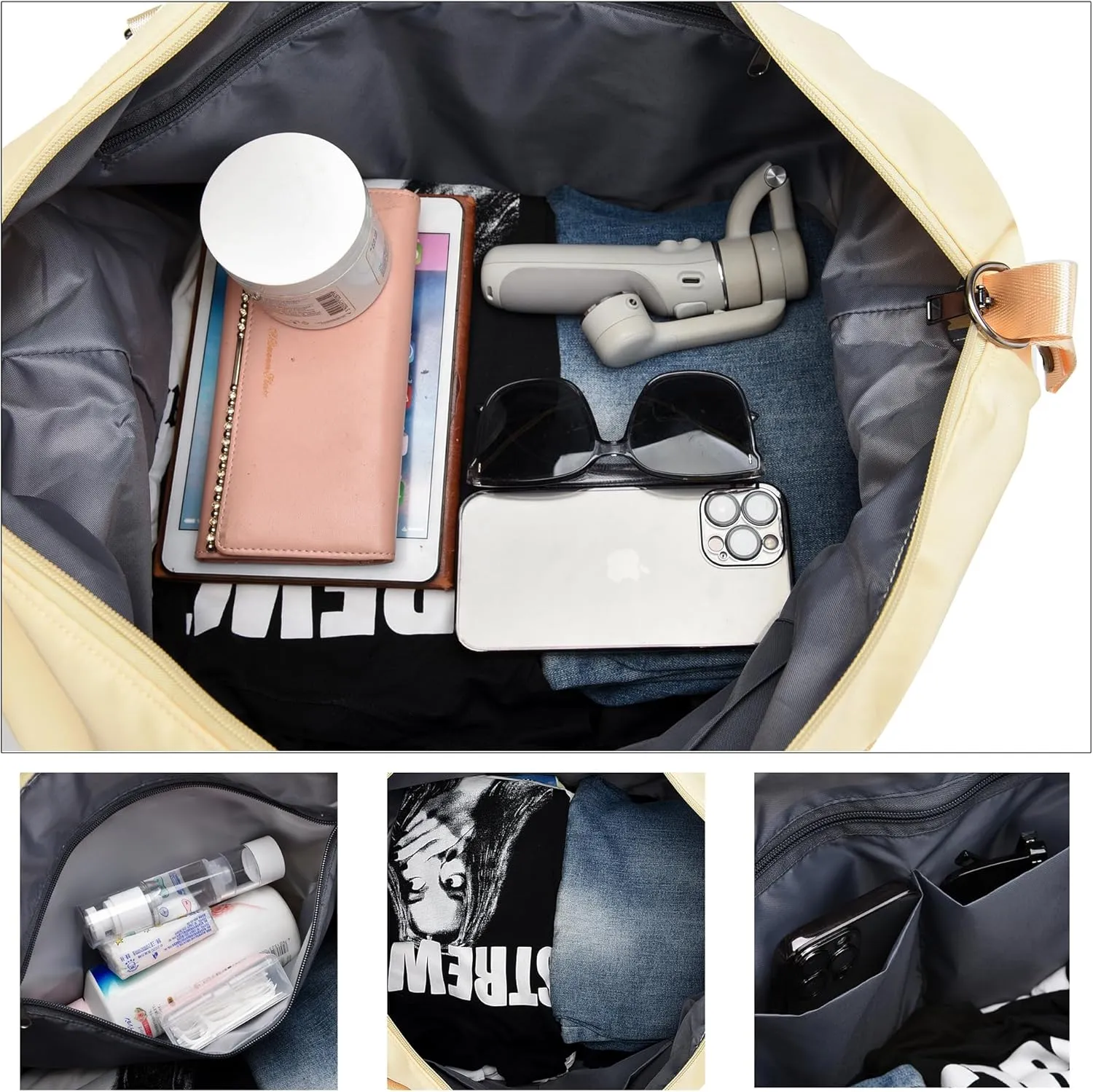 Gym Bag with Wet Pocket, Foldable Travel Duffle Bag Carry On Weekender Bags for Women, Waterproof Overnight Bag for Travel, Gym, Yoga