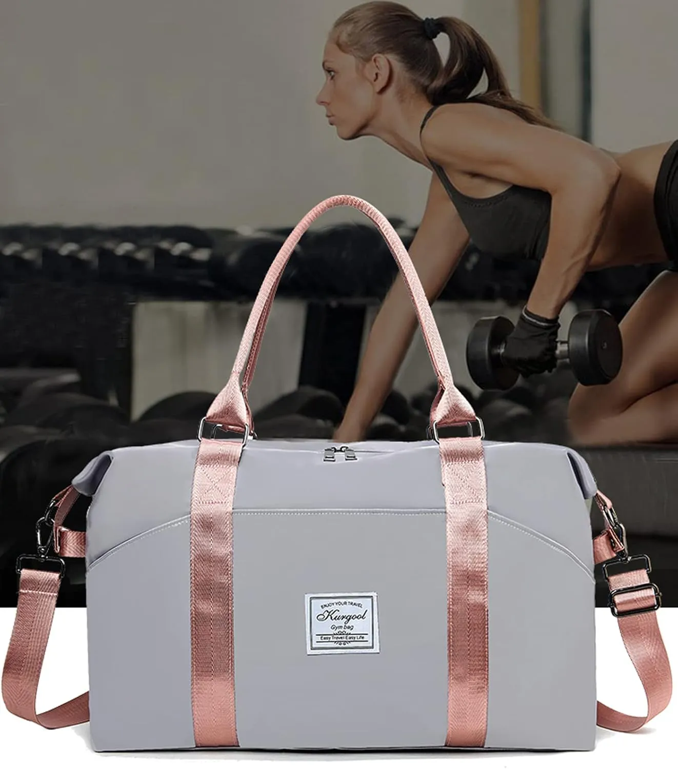 Gym Bag with Wet Pocket, Foldable Travel Duffle Bag Carry On Weekender Bags for Women, Waterproof Overnight Bag for Travel, Gym, Yoga