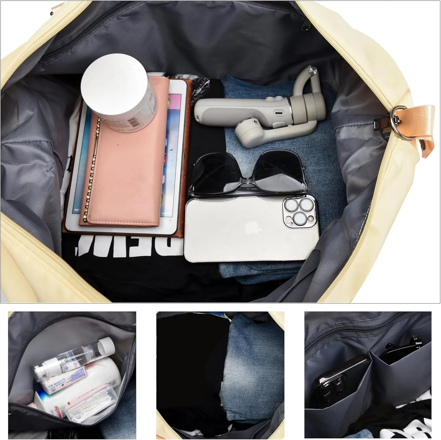 Gym Bag with Wet Pocket, Foldable Travel Duffle Bag Carry On Weekender Bags for Women, Waterproof Overnight Bag for Travel, Gym, Yoga