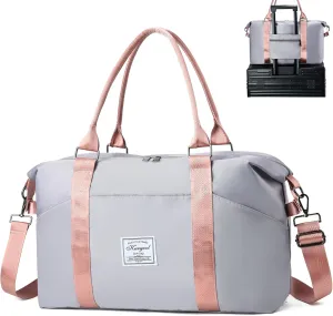 Gym Bag with Wet Pocket, Foldable Travel Duffle Bag Carry On Weekender Bags for Women, Waterproof Overnight Bag for Travel, Gym, Yoga