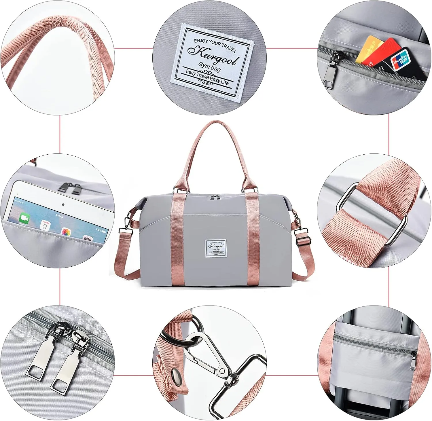Gym Bag with Wet Pocket, Foldable Travel Duffle Bag Carry On Weekender Bags for Women, Waterproof Overnight Bag for Travel, Gym, Yoga