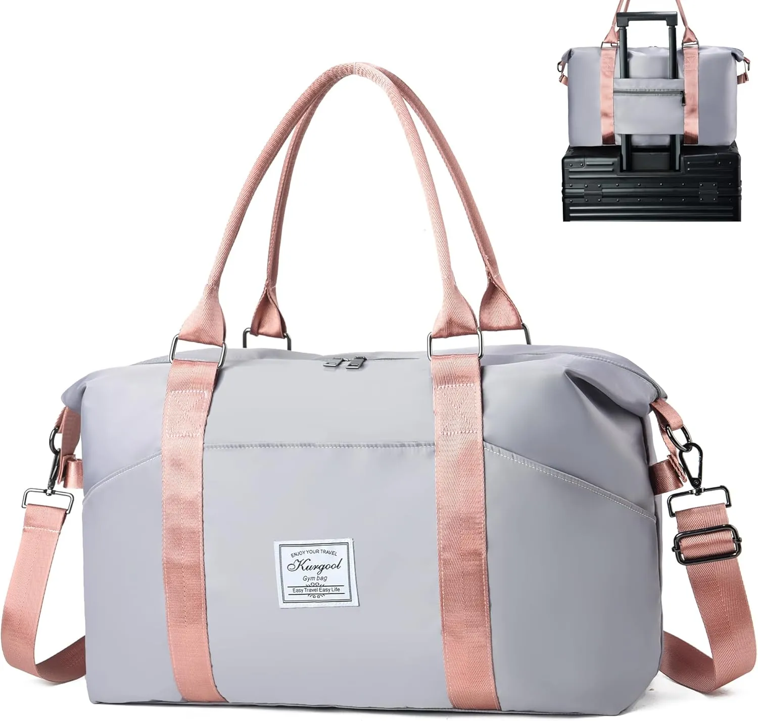Gym Bag with Wet Pocket, Foldable Travel Duffle Bag Carry On Weekender Bags for Women, Waterproof Overnight Bag for Travel, Gym, Yoga