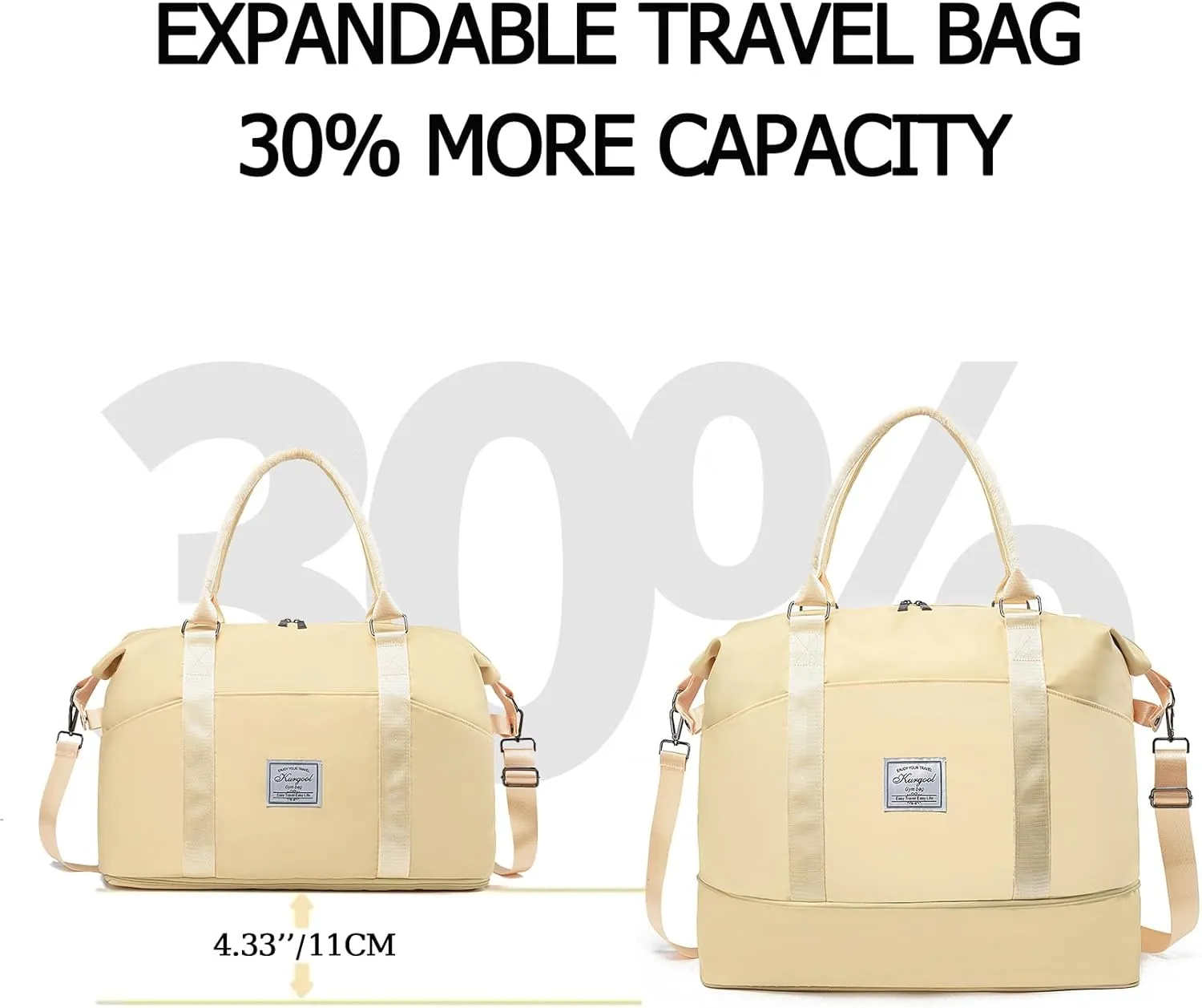 Gym Bag with Wet Pocket, Foldable Travel Duffle Bag Carry On Weekender Bags for Women, Waterproof Overnight Bag for Travel, Gym, Yoga