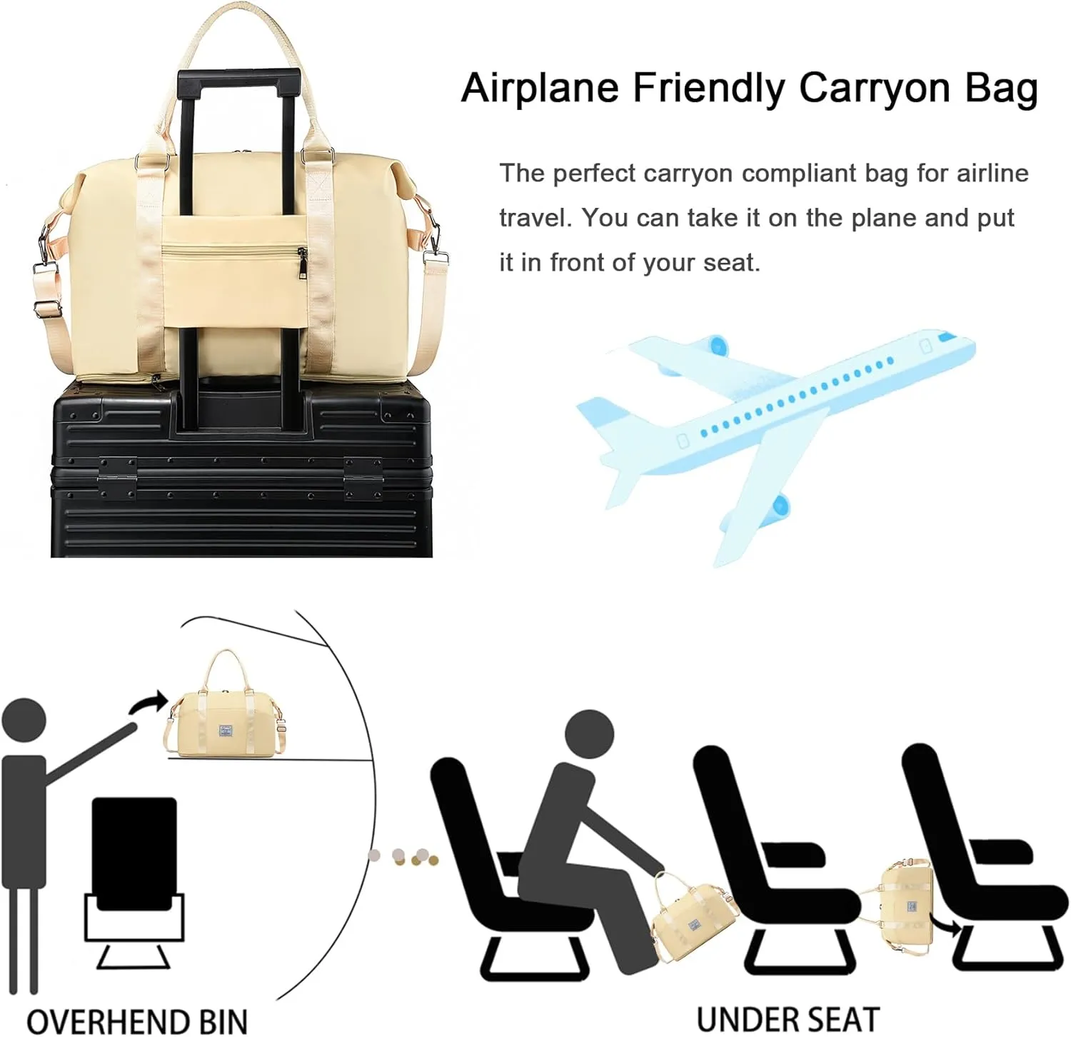 Gym Bag with Wet Pocket, Foldable Travel Duffle Bag Carry On Weekender Bags for Women, Waterproof Overnight Bag for Travel, Gym, Yoga